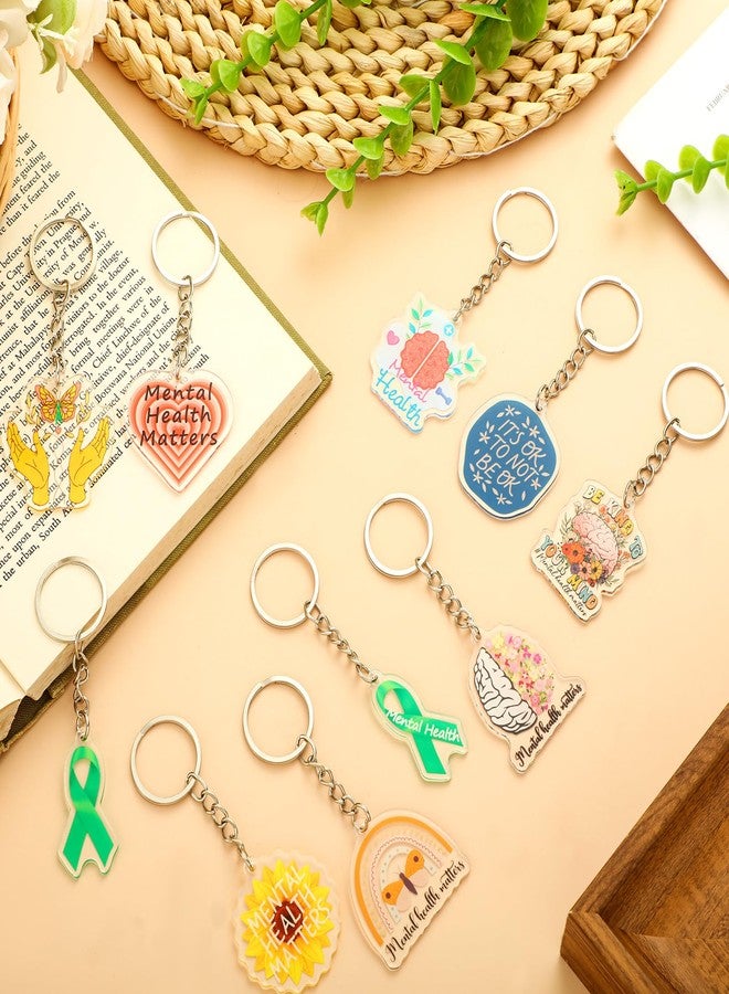 Remuuly 50 Pcs Mental Health Gifts for Women Healthy Keychain Gifts Acrylic Green Ribbon Inspirational Key Ring for Women Men - Image 4